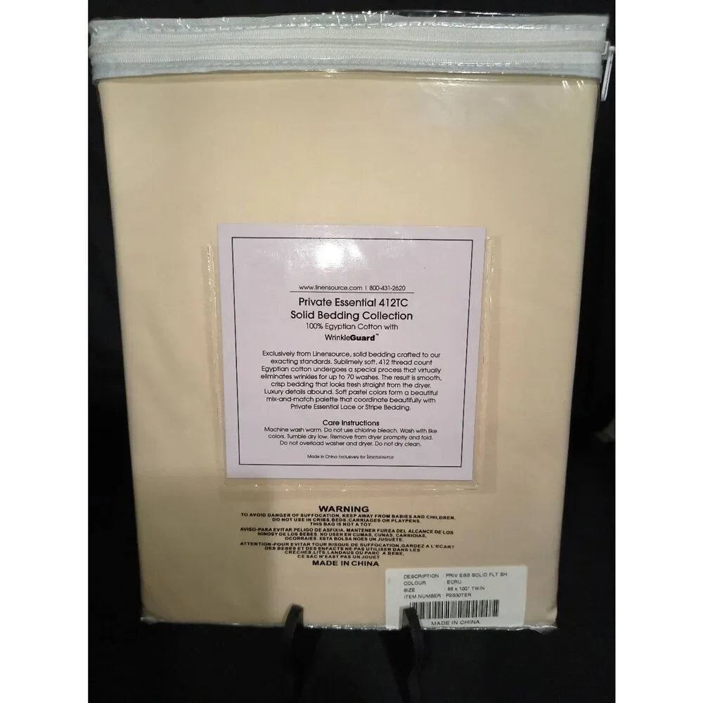 Linen Source Private Essential Solid Bedding Collection ECRU Flat Twin Sheet NIP